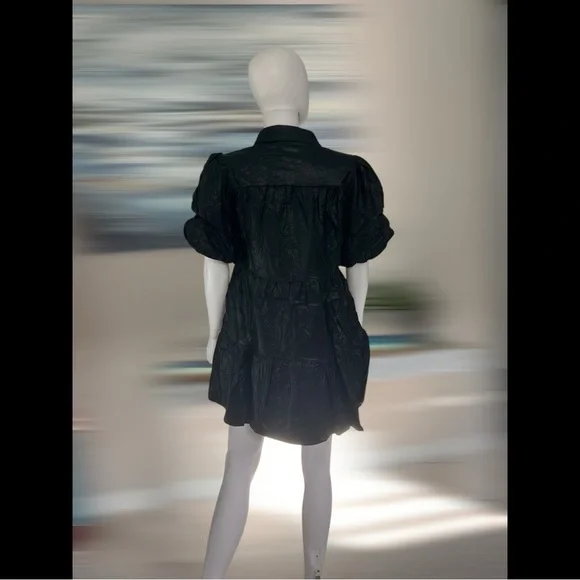 PEACH LOVE CALIFORNIA pleather black sequin snowflake holiday mini dress S M L - Picture 11 of 13